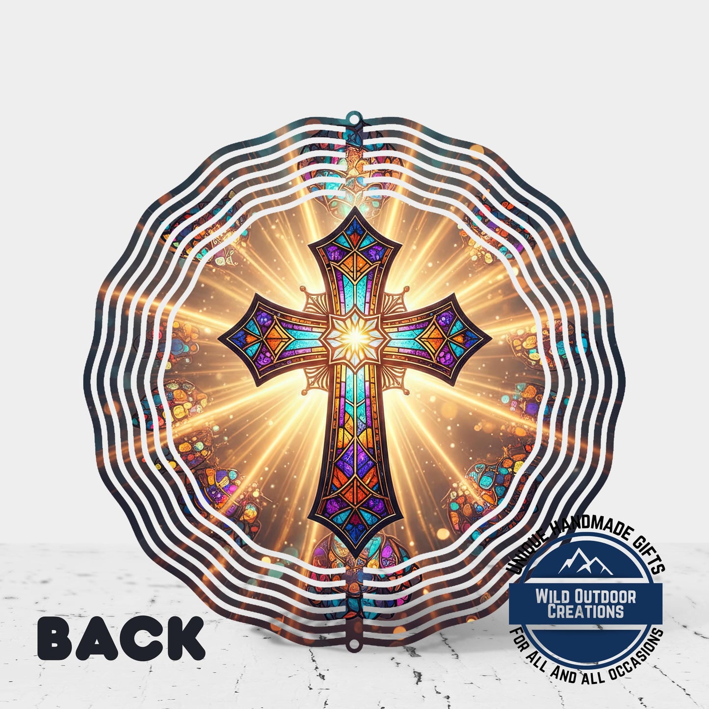 Faux Stained Glass Cross - Double Sided Spinner | Outdoor Wind Spinner with UV Protected Colors