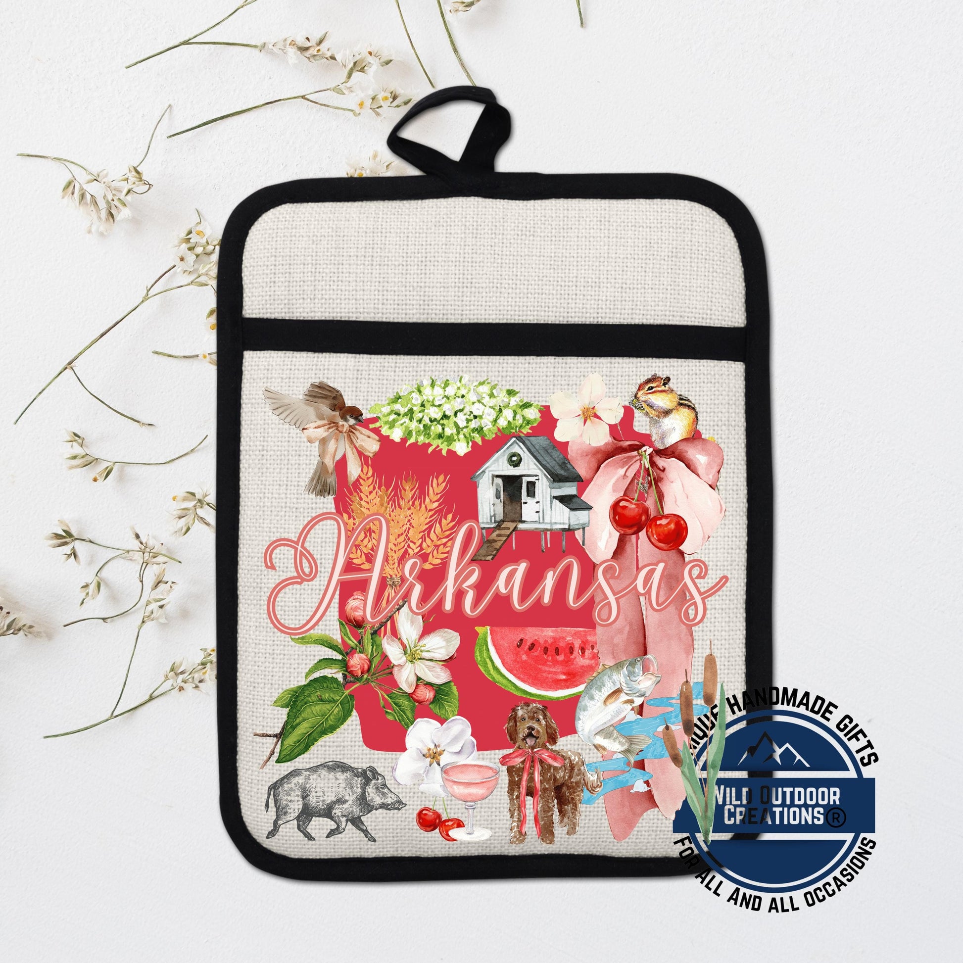Arkansas Pot Holder | Non Slip Potholder Heat Resistant Kitchen Accessory With Sublimation Printed Linen - product dimensi...