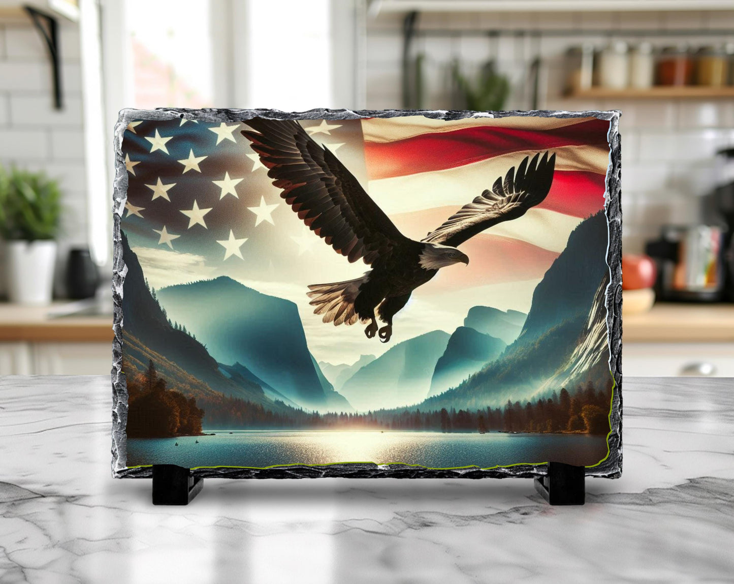 Bald Eagle Slate Sign – American Flag Art | Rustic Americana Style Decor
