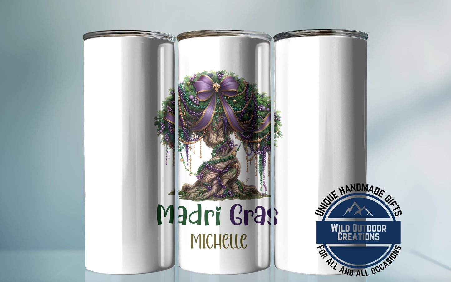 Mardi Gras Skinny Tumbler - Custom Name Glow In Dark Cup | Vacuum Insulated 20oz & 30oz - additional product photo 10
