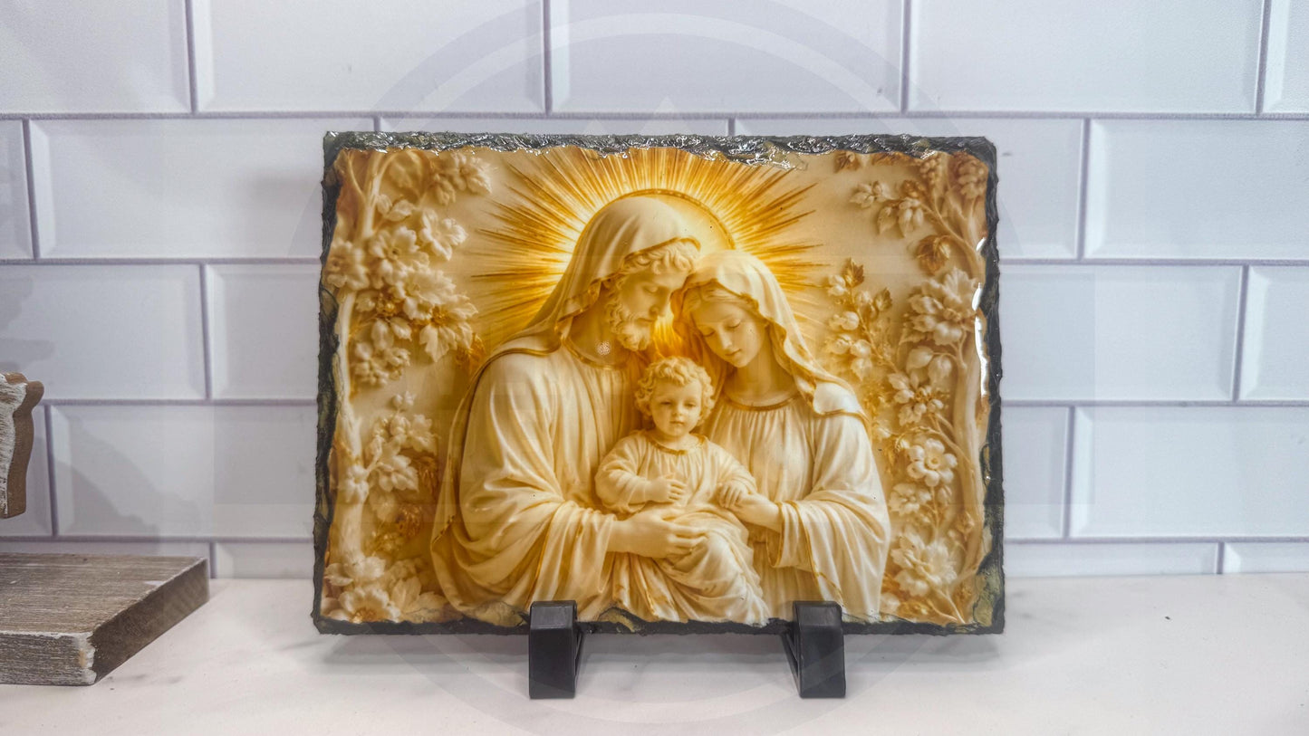 Holy Family Slate Plaque, Religious Wall Art, Rustic Rock Home Decor Gift