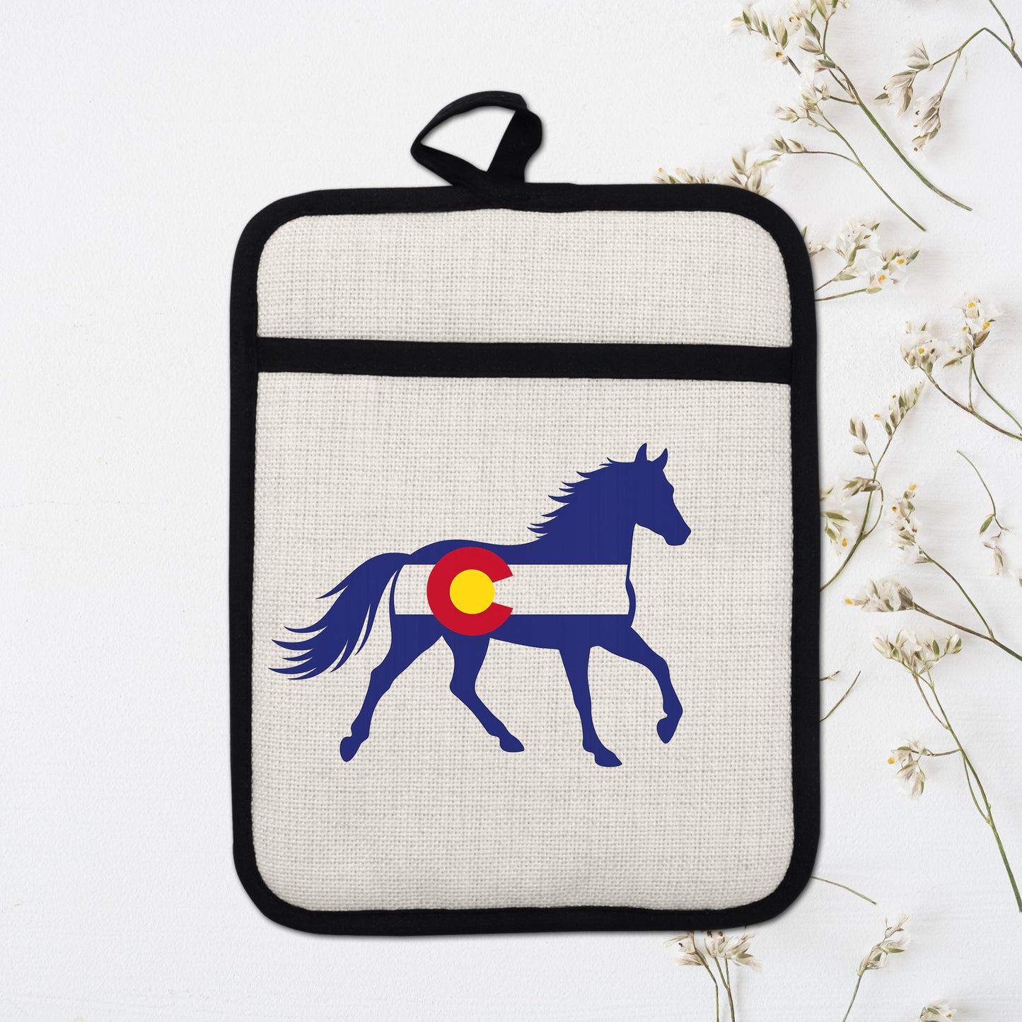 Horse Oven Mitt - Colorado Pot Holder With Silicone Back & Linen Front, Heat Resistant