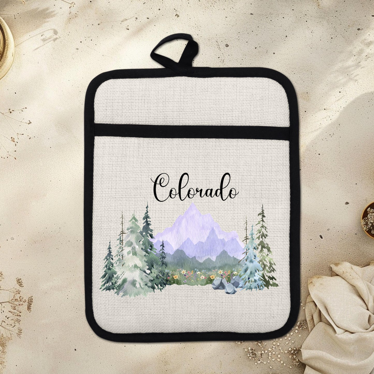 Purple Oven Mitt - Silicone Pot Holder With Heat Resistant Pocket & Hanging Loop