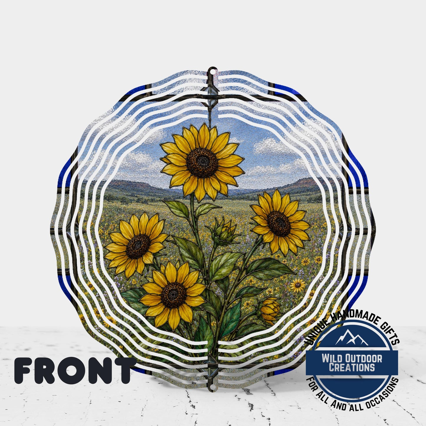 Sunflower Wind Spinner Kansas State Flower Stained Glass Style Garden Aluminum Outdoor Decor