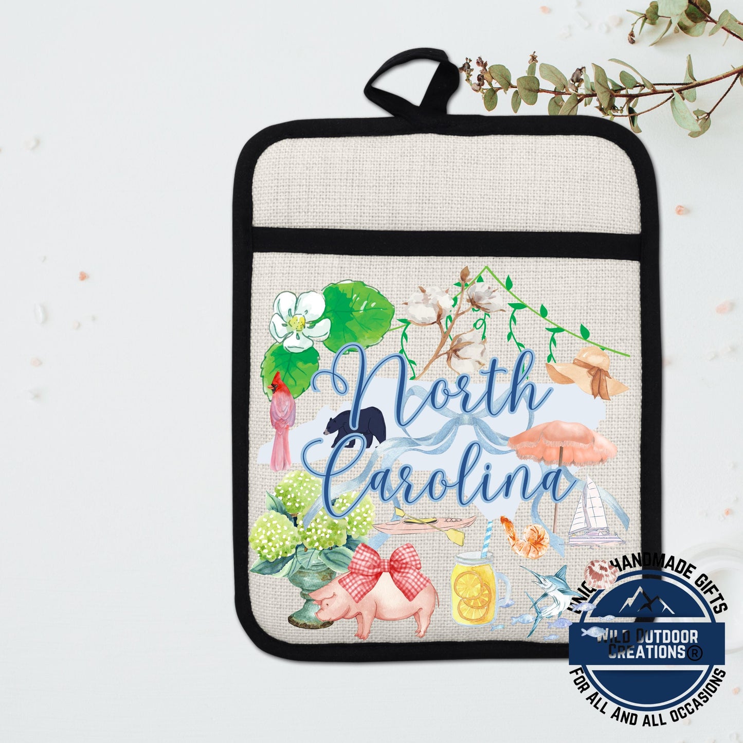 North Carolina Pot Holder - Non Slip Pocket Potholder with Linen Look Fabric - lifestyle view
