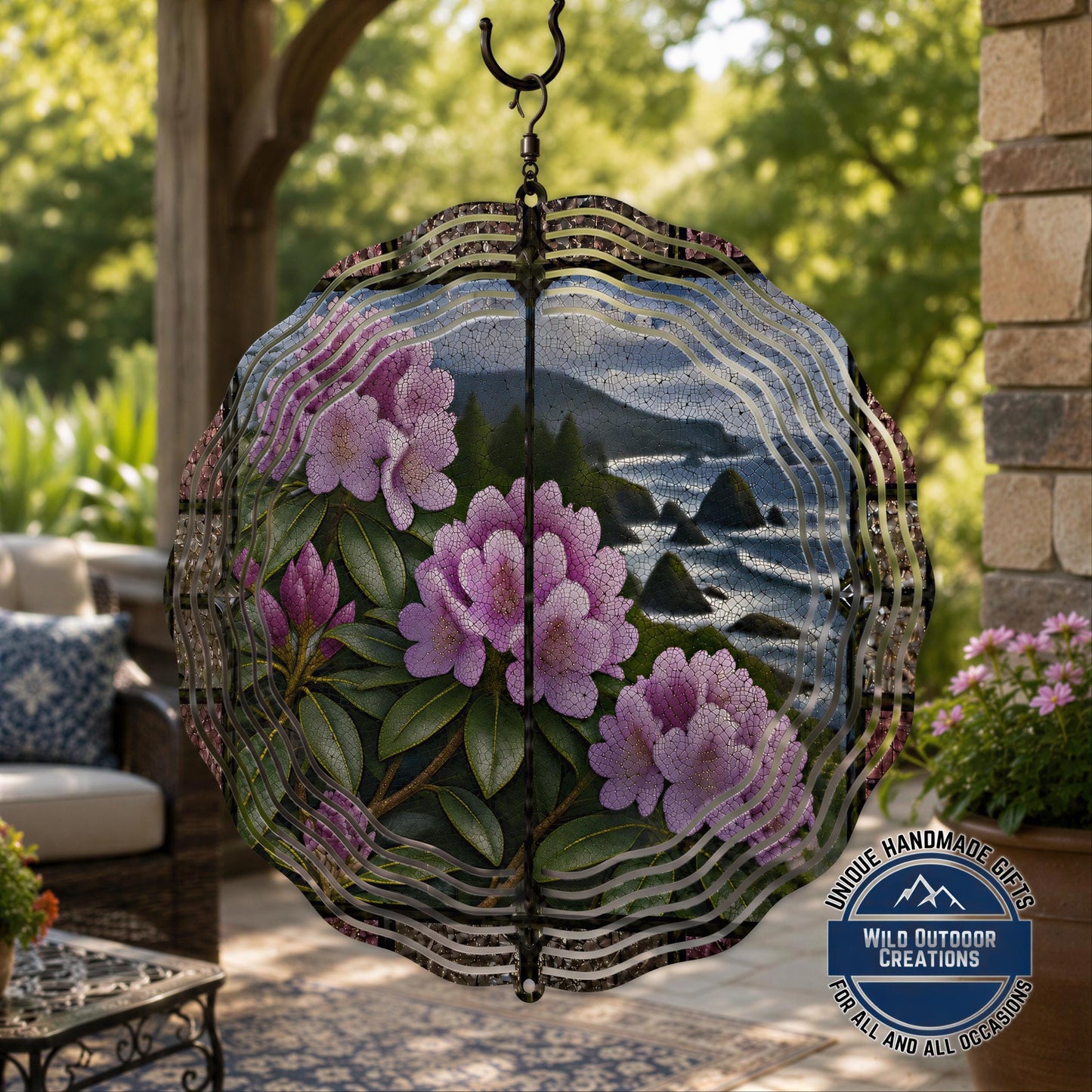 Washington Wind Spinner - Garden Spinner With Purple Bloom Metal Outdoor Patio Art