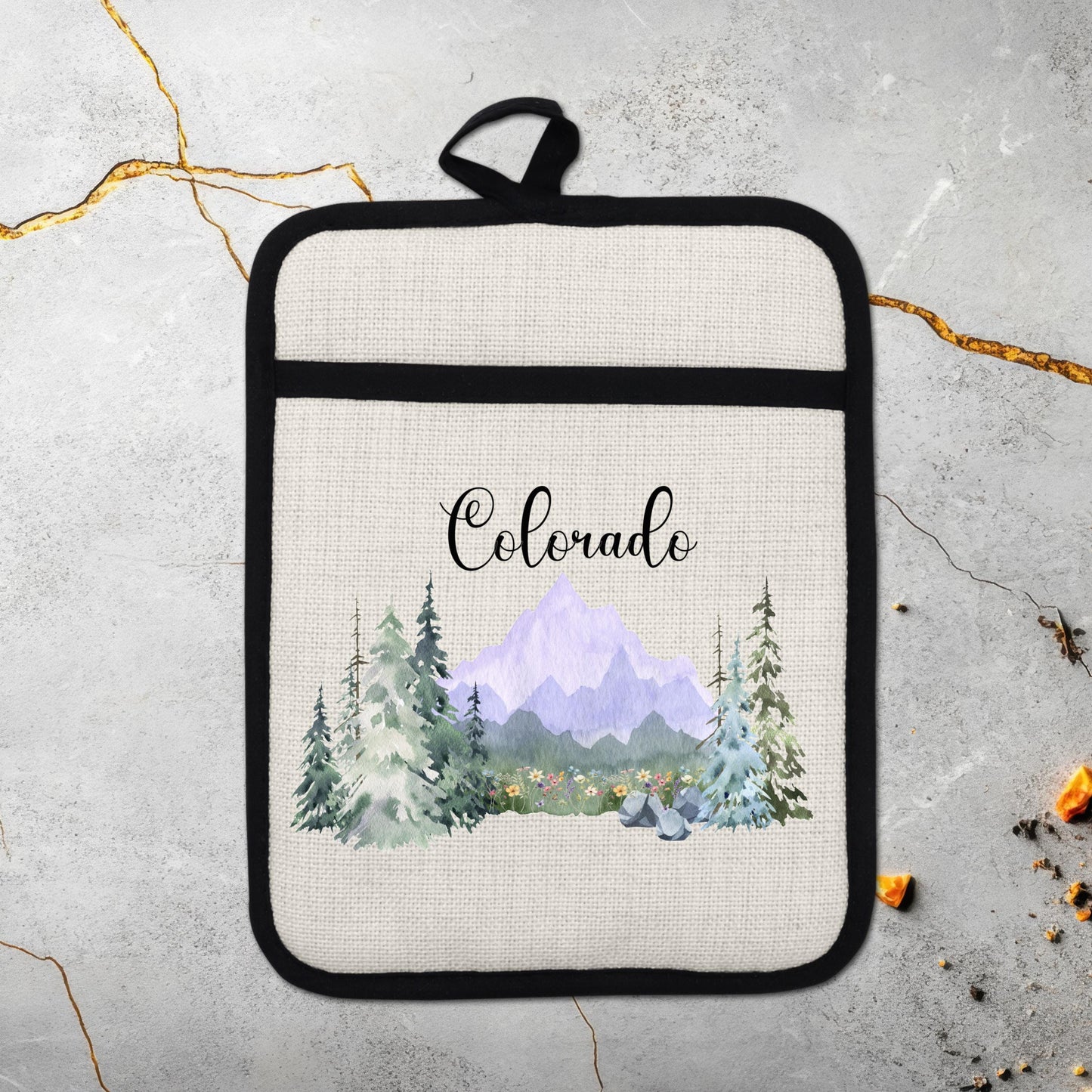 Purple Oven Mitt - Silicone Pot Holder With Heat Resistant Pocket & Hanging Loop