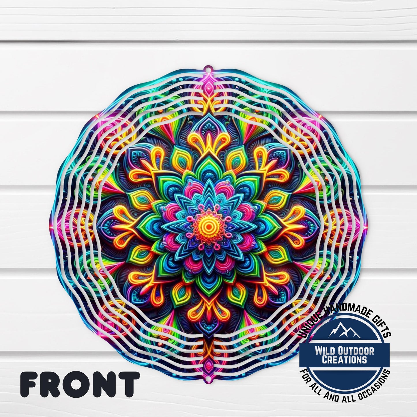 Neon Mandala Wind Spinner - 10 Inch Aluminum Outdoor Wind Spinner with Vibrant Neon Colors