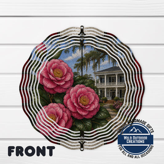 California Poppy Wind Spinner - Aluminum Garden Spinner, Stained Glass Outdoor Decor