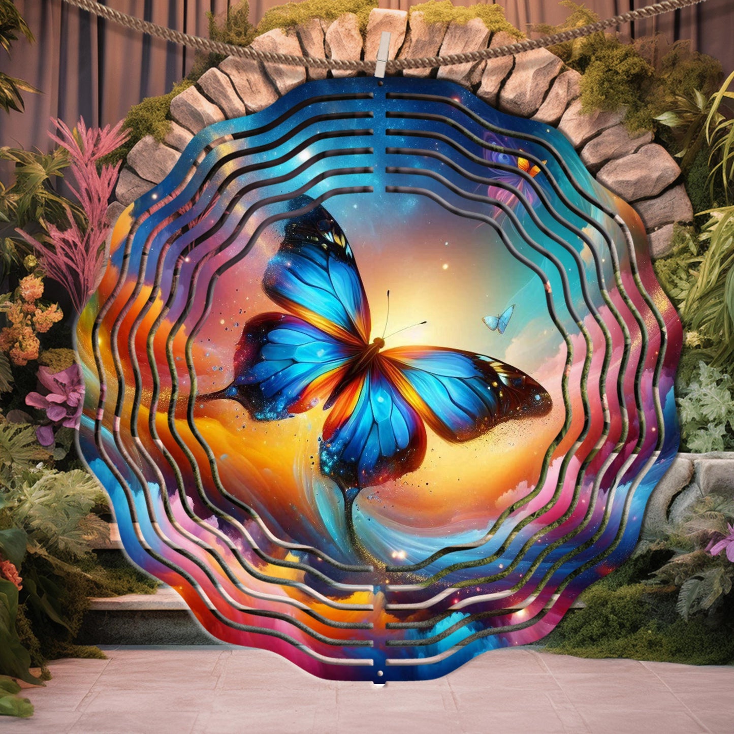 Butterfly Wind Spinner Whimsical Metal Yard Art  Sunlight Catcher for Outdoor Decor