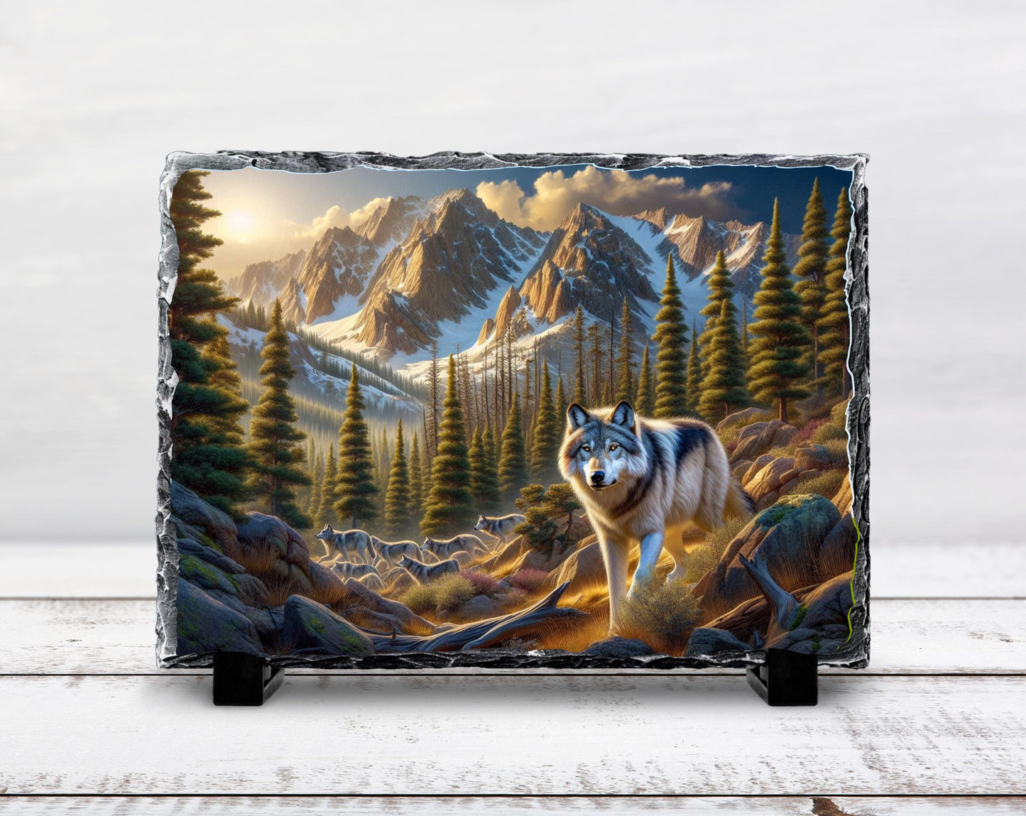 Wolf Stone Plaque - Rustic Slate Artwork | Wildlife Wall Art Gift