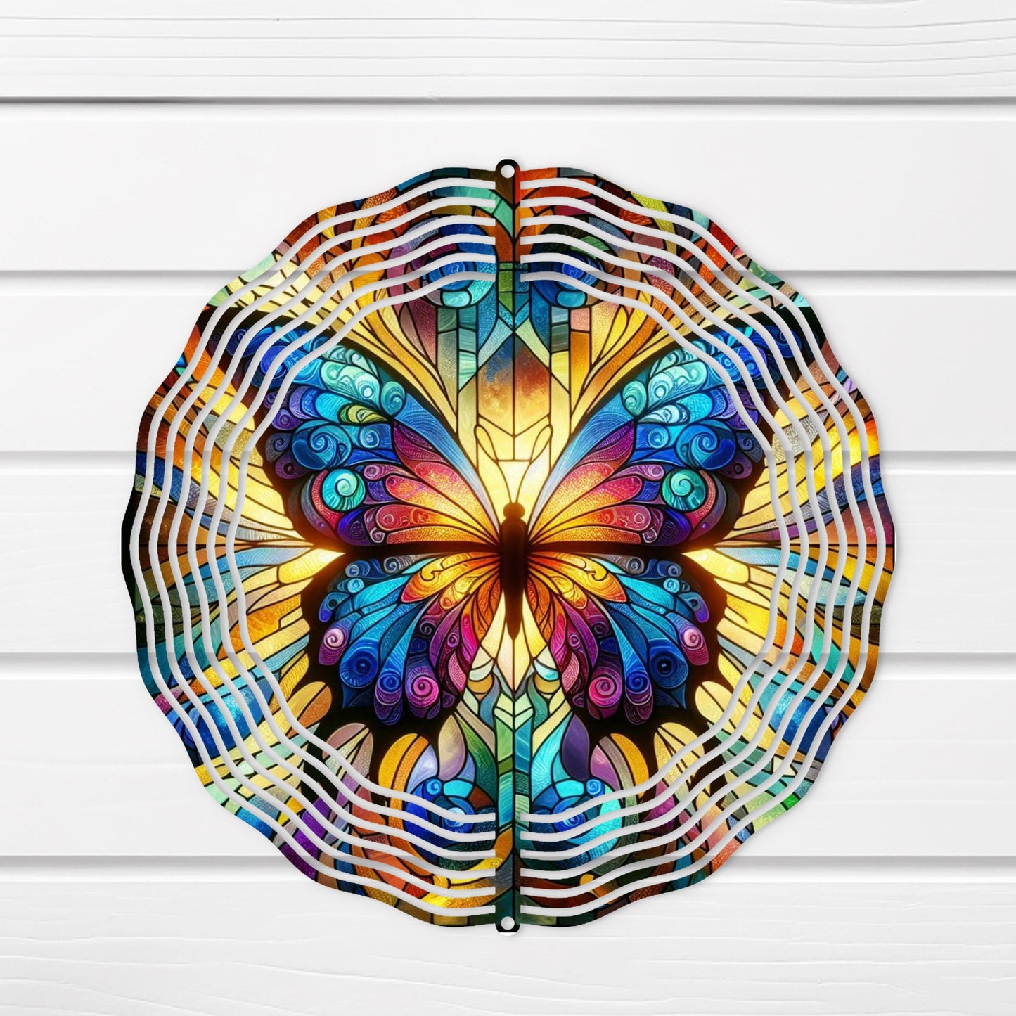 Butterfly Wind Spinner with Vibrant Stained Glass Effect - UV Protected Garden Decor