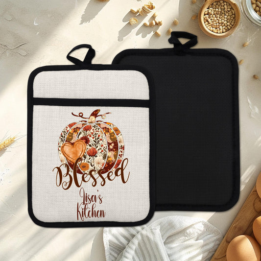 Rustic Linen Pot Holder for Cottagecore Kitchen Decor - Charming Pumpkin Design