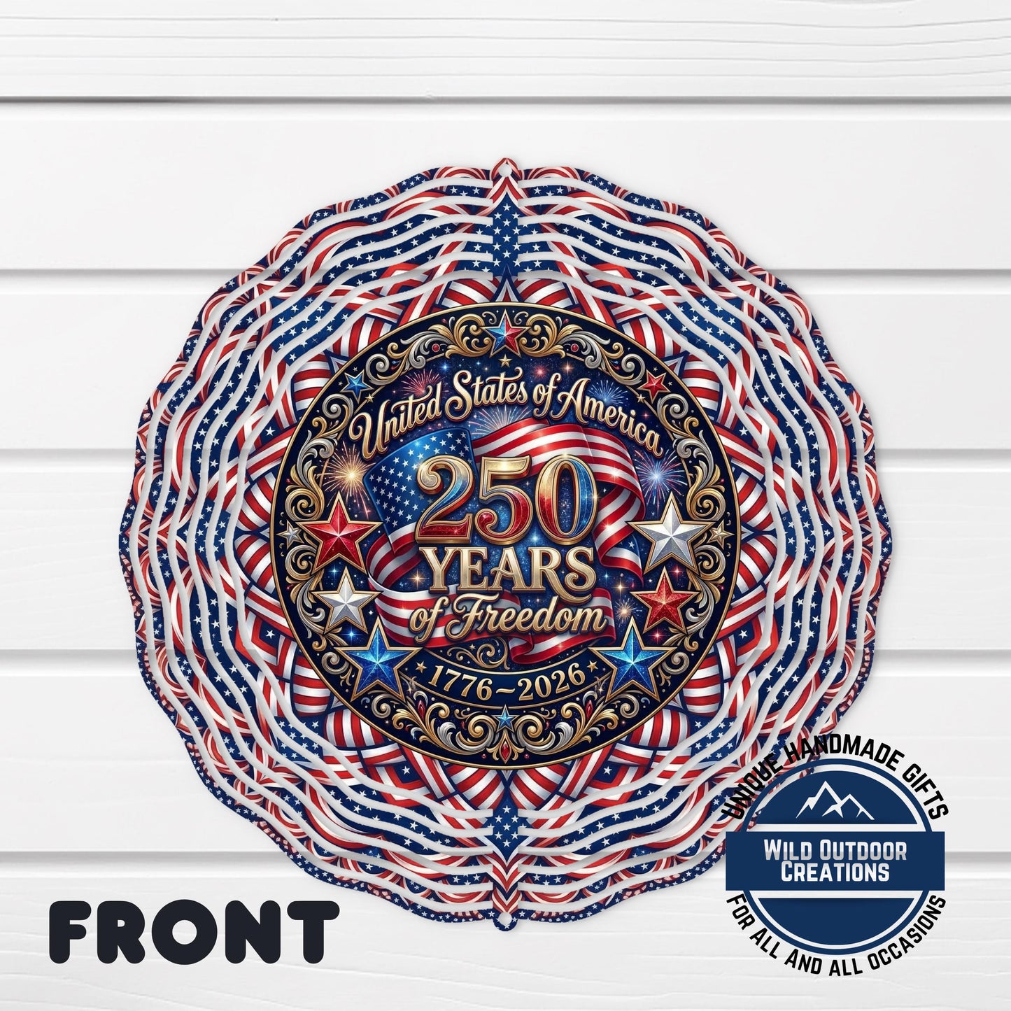 USA 250th Anniversary Wind Spinner – Patriotic Garden Decor | Aluminum Outdoor Spinner - shown spinning in outdoor garden ...