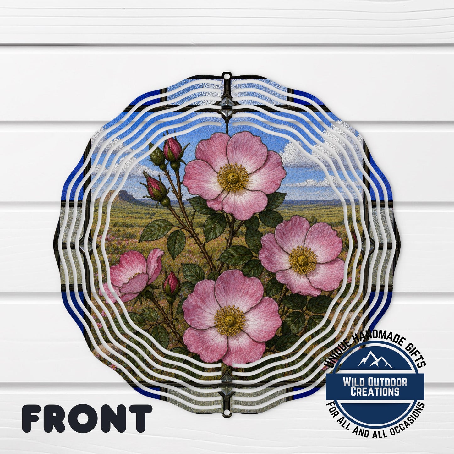 Oklahoma Rose Wind Spinner State Flower Stained Glass Style Garden Aluminum Outdoor Decor