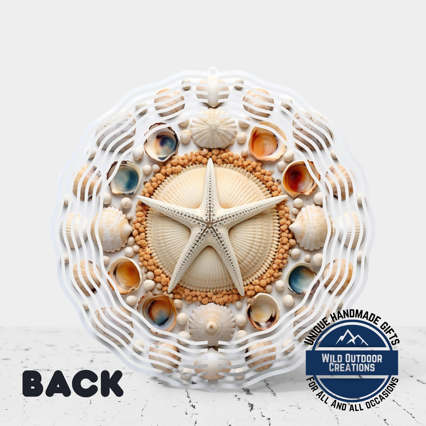 Coastal Seashell Wind Spinner - Aluminum Beach Nautical Yard Art, 10 Inch