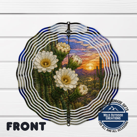 Saguaro Cactus Wind Spinner Arizona State Flower Stained Glass Garden Aluminum Decor
