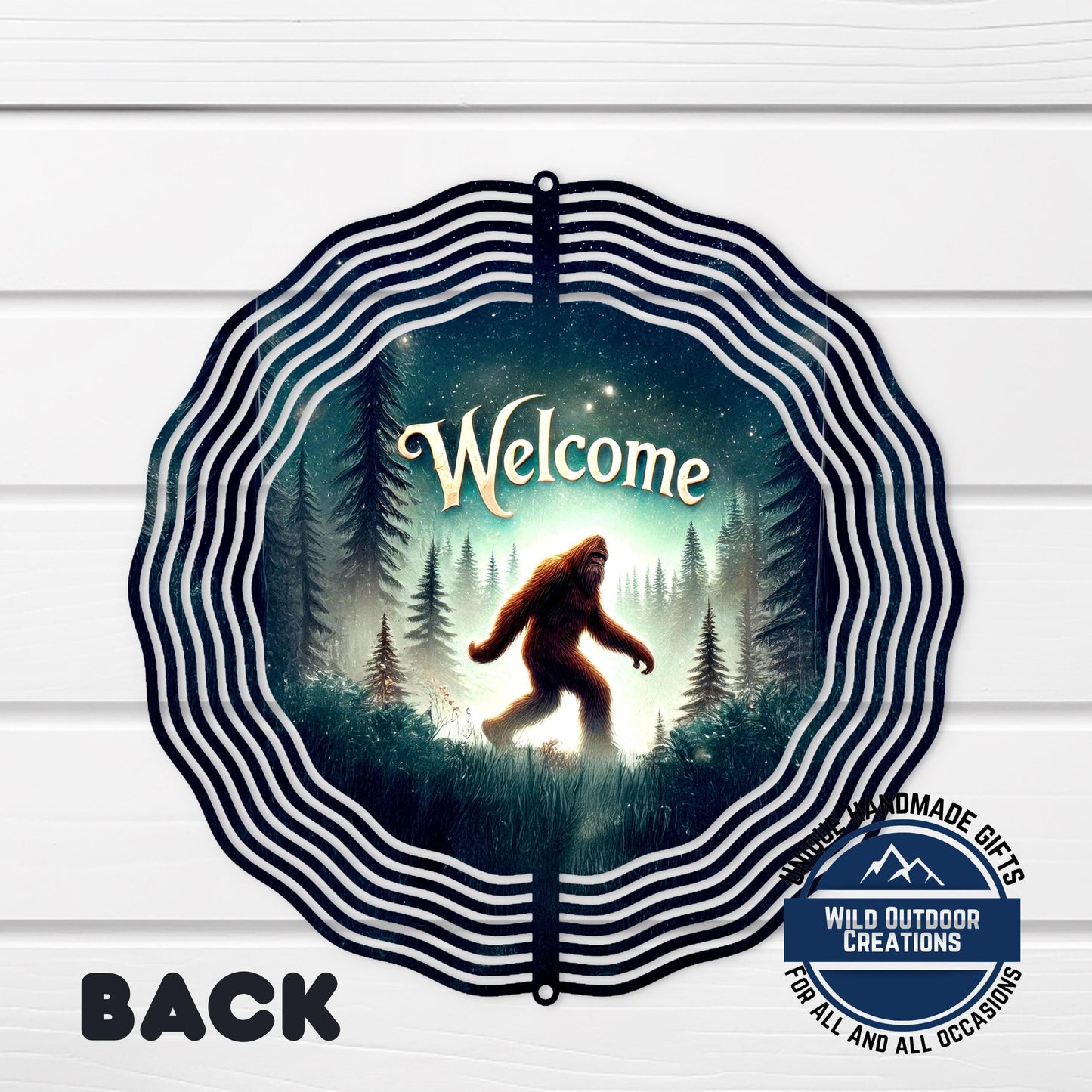 Bigfoot Welcome Spinner - Aluminum Outdoor Wind Spinner, Sasquatch Garden Decor - design detail