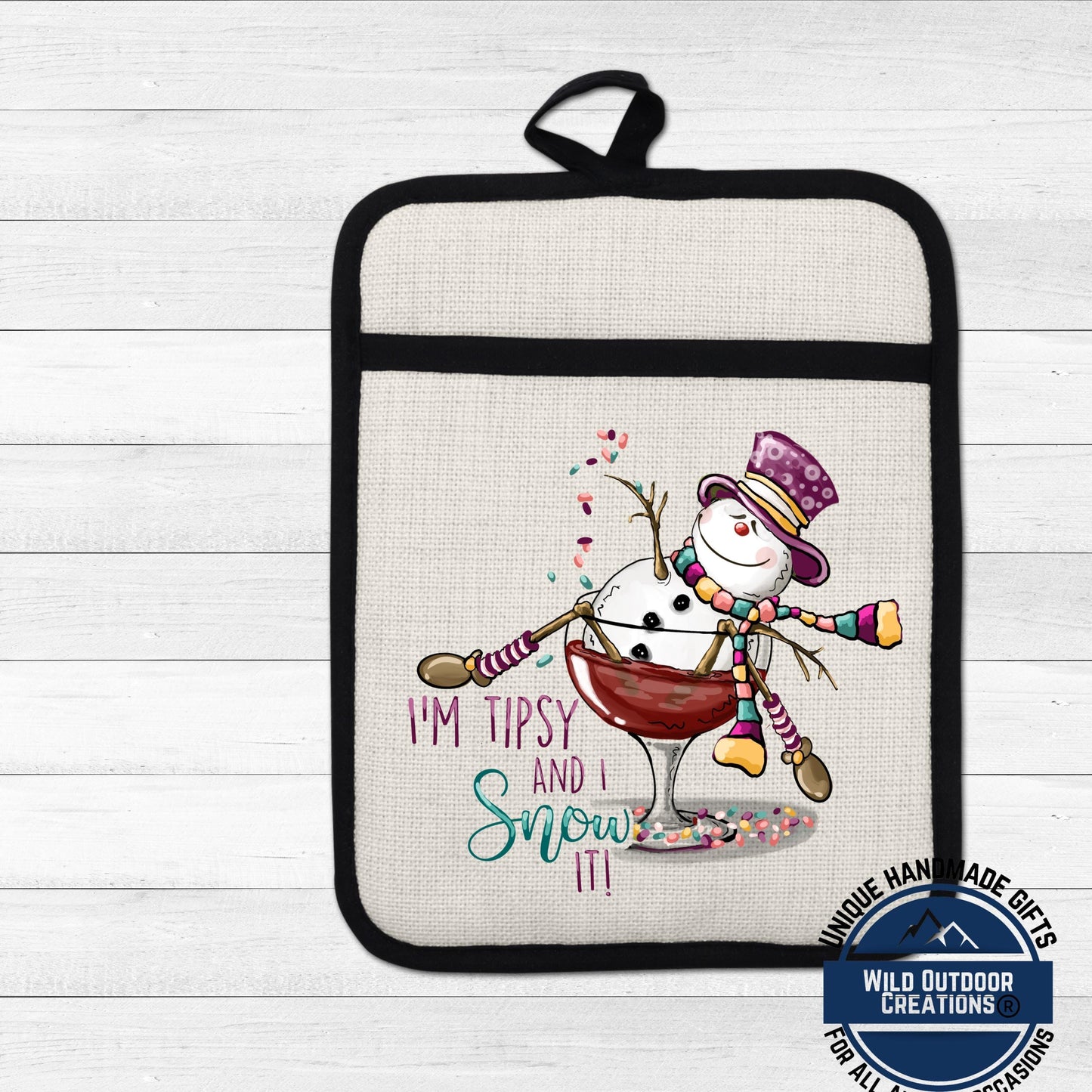 Snowman Wine Pot Holder Linen Hot Pad Tipsy Funny Christmas Kitchen Gift Decor