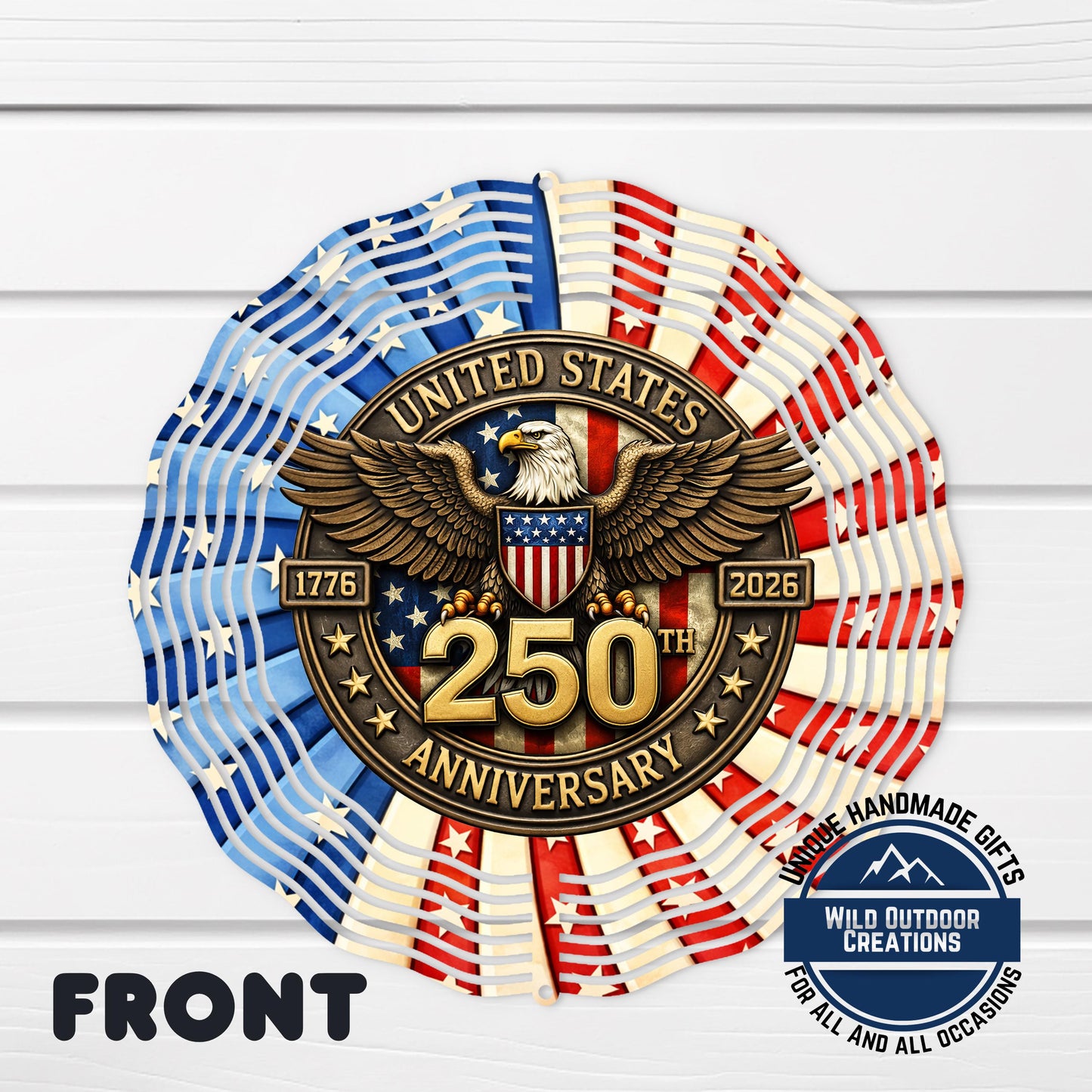 USA 250th Anniversary Wind Spinner – Patriotic Garden Decor With Bald Eagle - back side design view