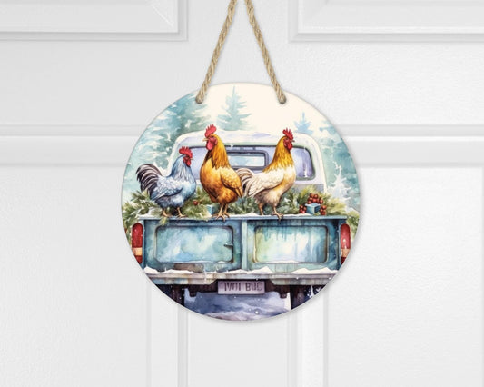Colorful Farm Truck Door Wreath - 10x10 Aluminum Home Decor for Chicken Lovers Whimsical Farmhouse Gift