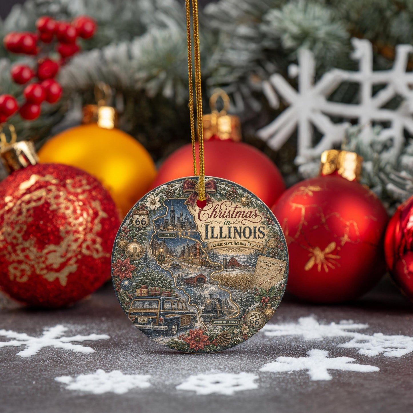 Illinois Christmas Ornament, Chicago Skyline Route 66 Keepsake
