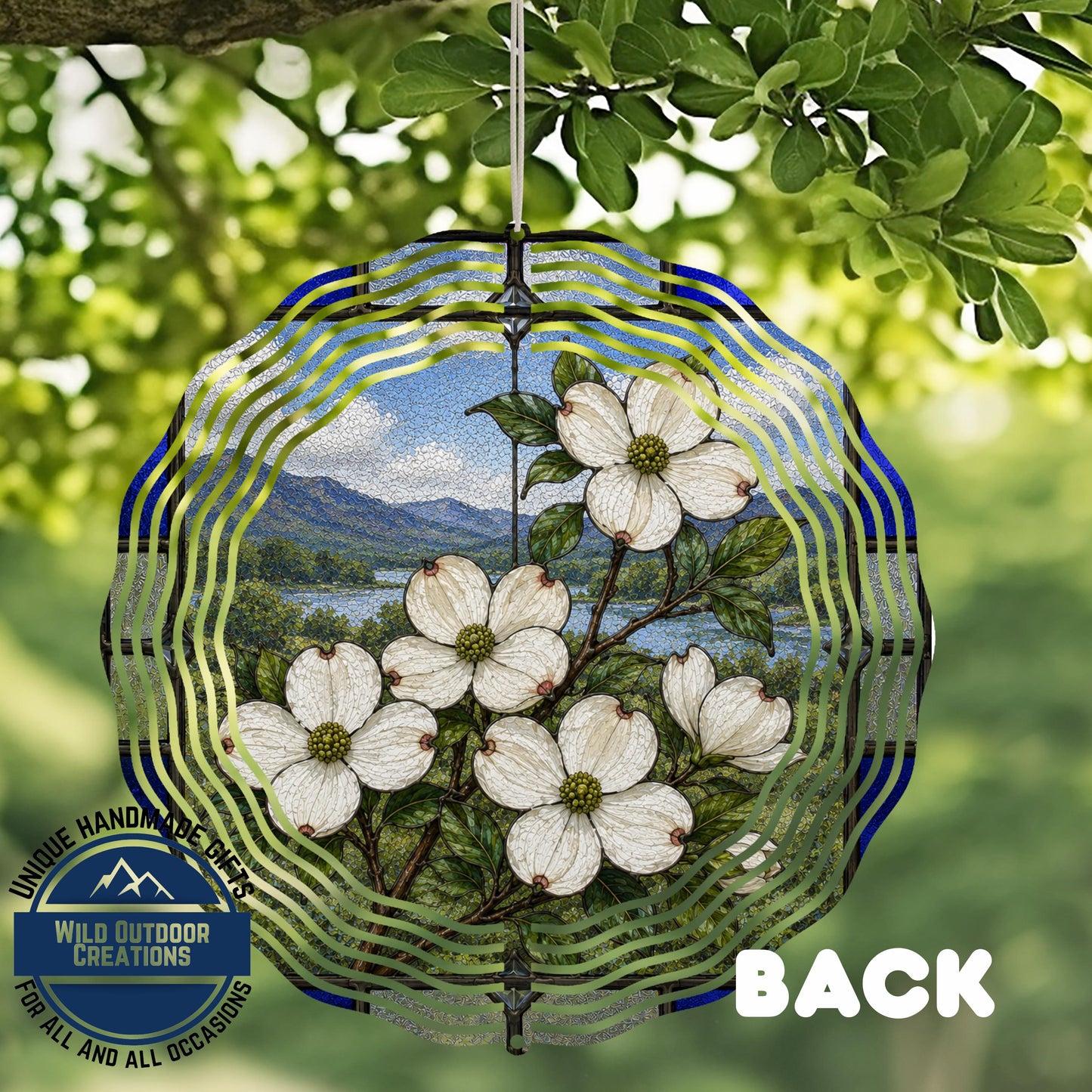 Dogwood Wind Spinner North Carolina State Flower Stained Glass Garden Aluminum Decor