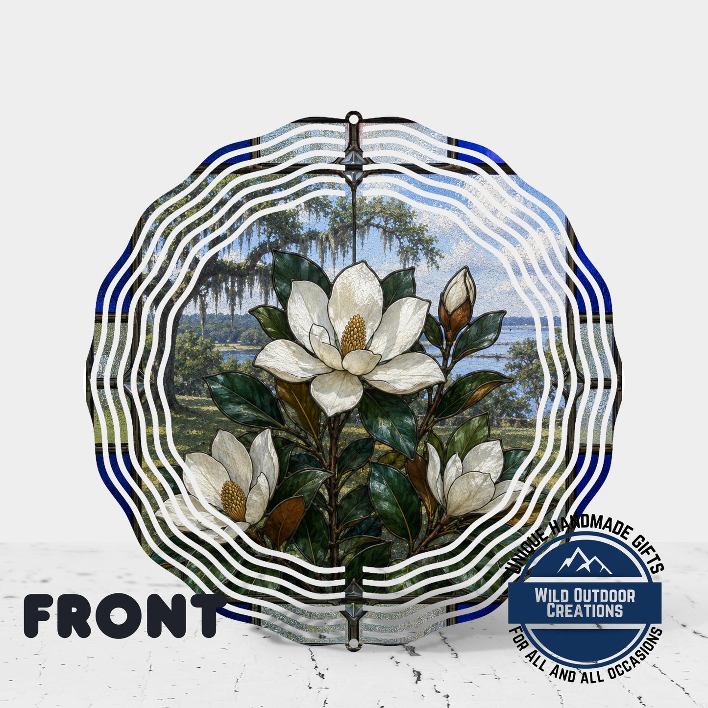 Magnolia Wind Spinner | Mississippi State Flower Aluminum Garden Decor - Stained Glass Style
