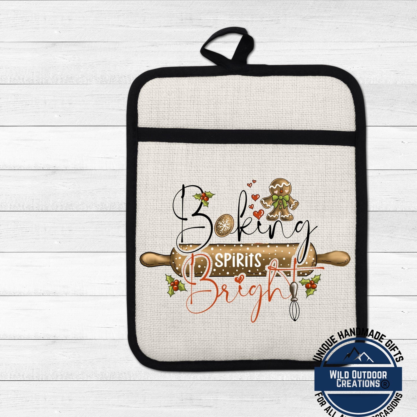 Baking Spirits Bright Christmas Pot Holder Linen Hot Pad Gingerbread Kitchen Gift