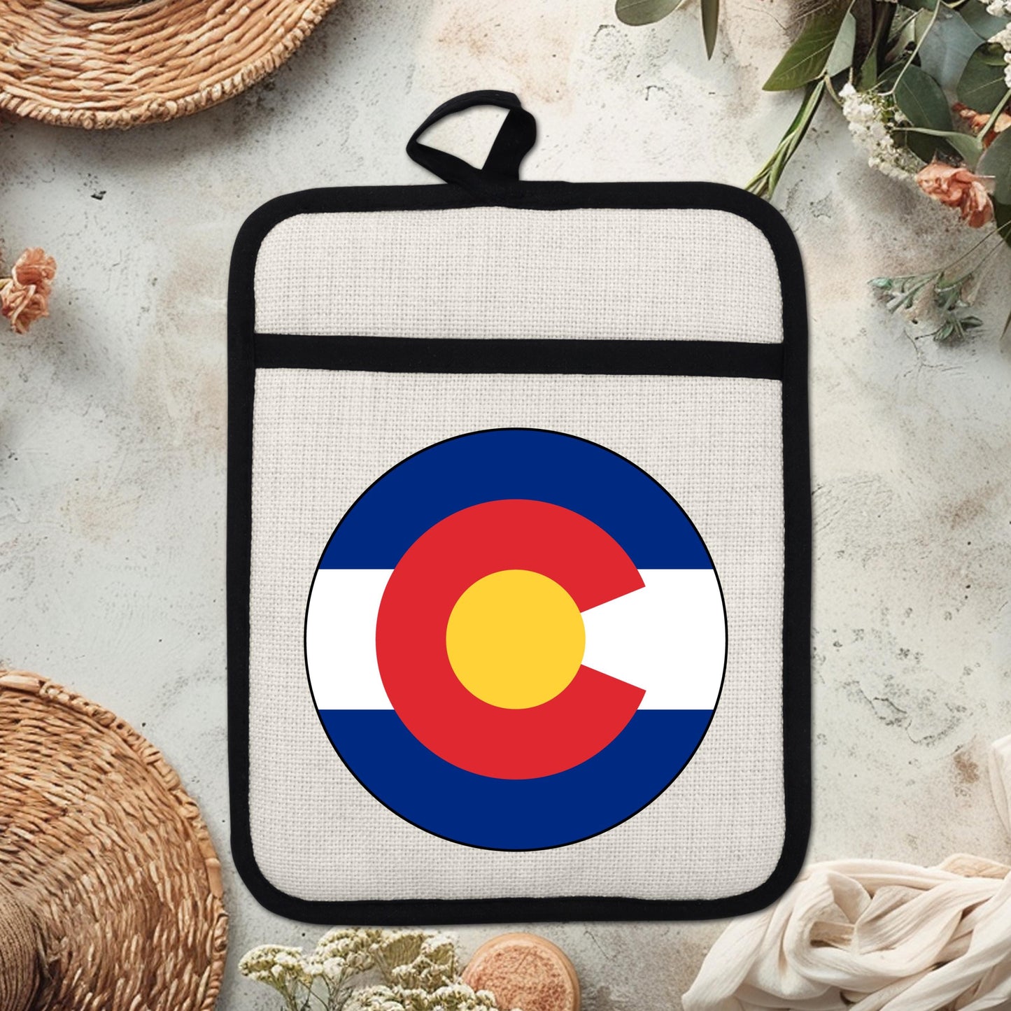 Colorado State Flag Pot Holder – Durable Linen & Silicone Kitchen Grip 9x7 Inches