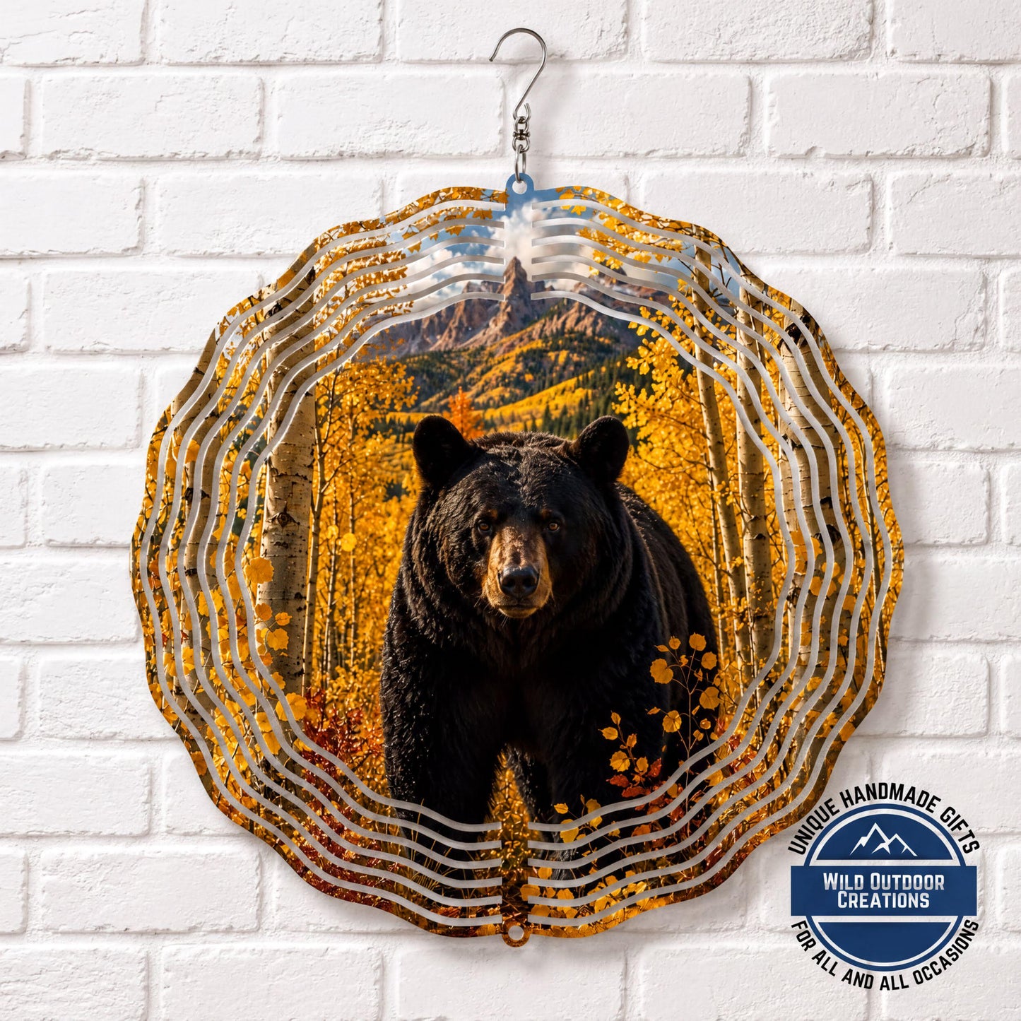Black Bear Wind Spinner Golden Aspen Mountain Wildlife Garden Decor Colorado