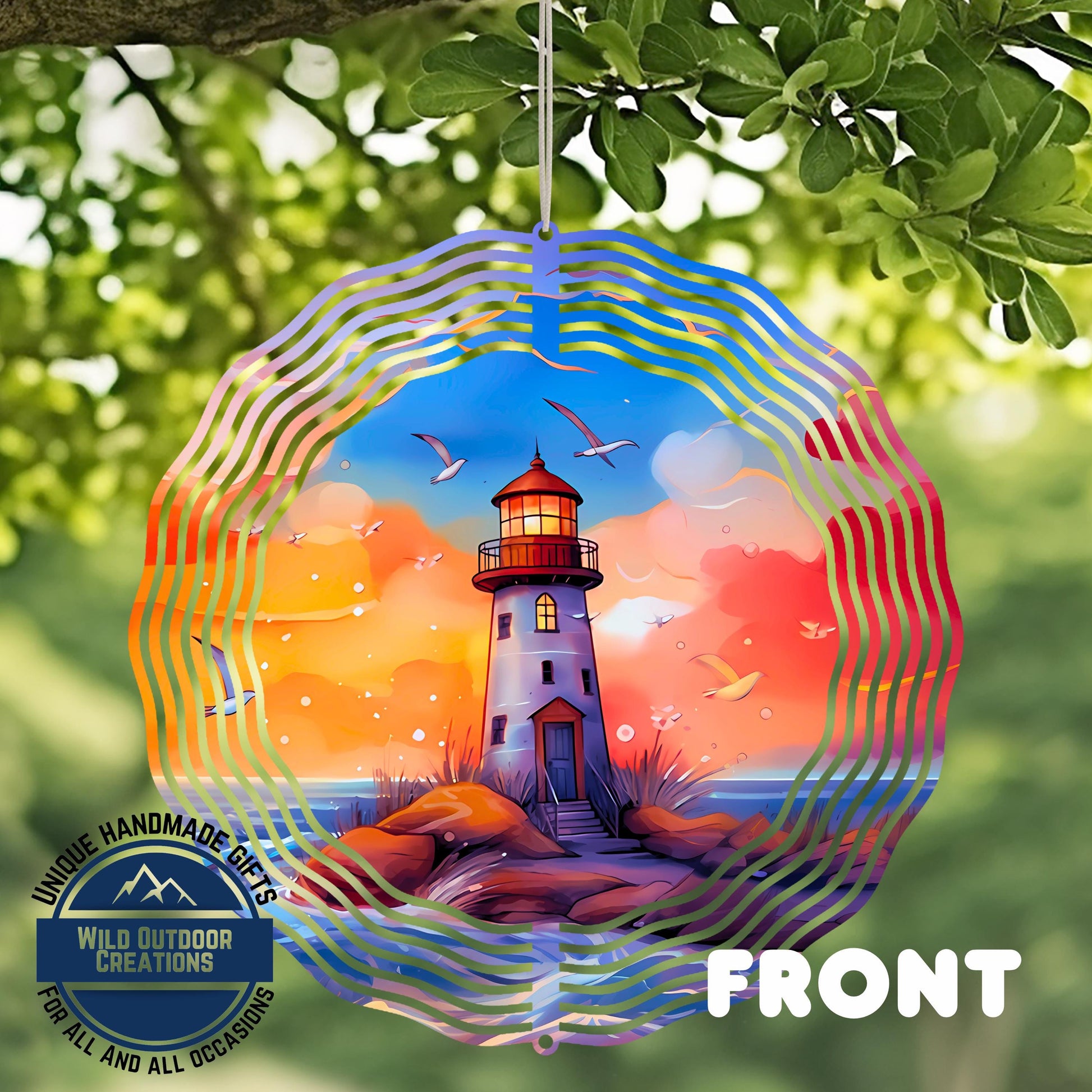 Lighthouse Wind Spinner – 10 Inch Double Sided Aluminum Coastal Yard Art - additional angle