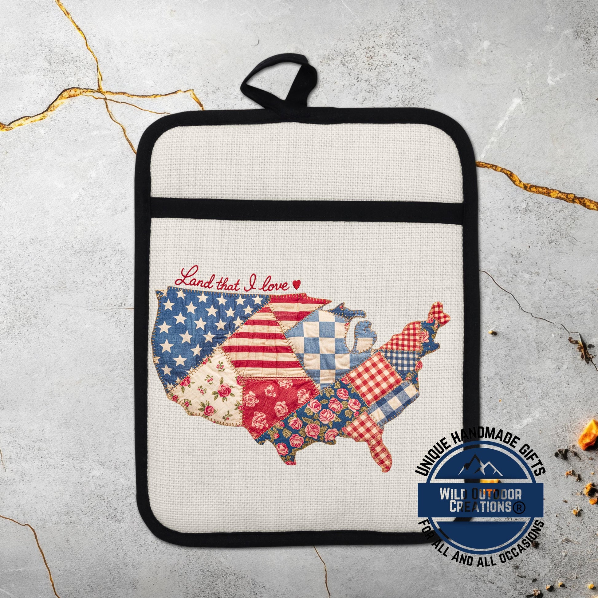 Patriotic Pot Holder – USA Kitchen Decor Non Slip Potholder With Pocket, Heat Resistant - product dimensions and specifica...