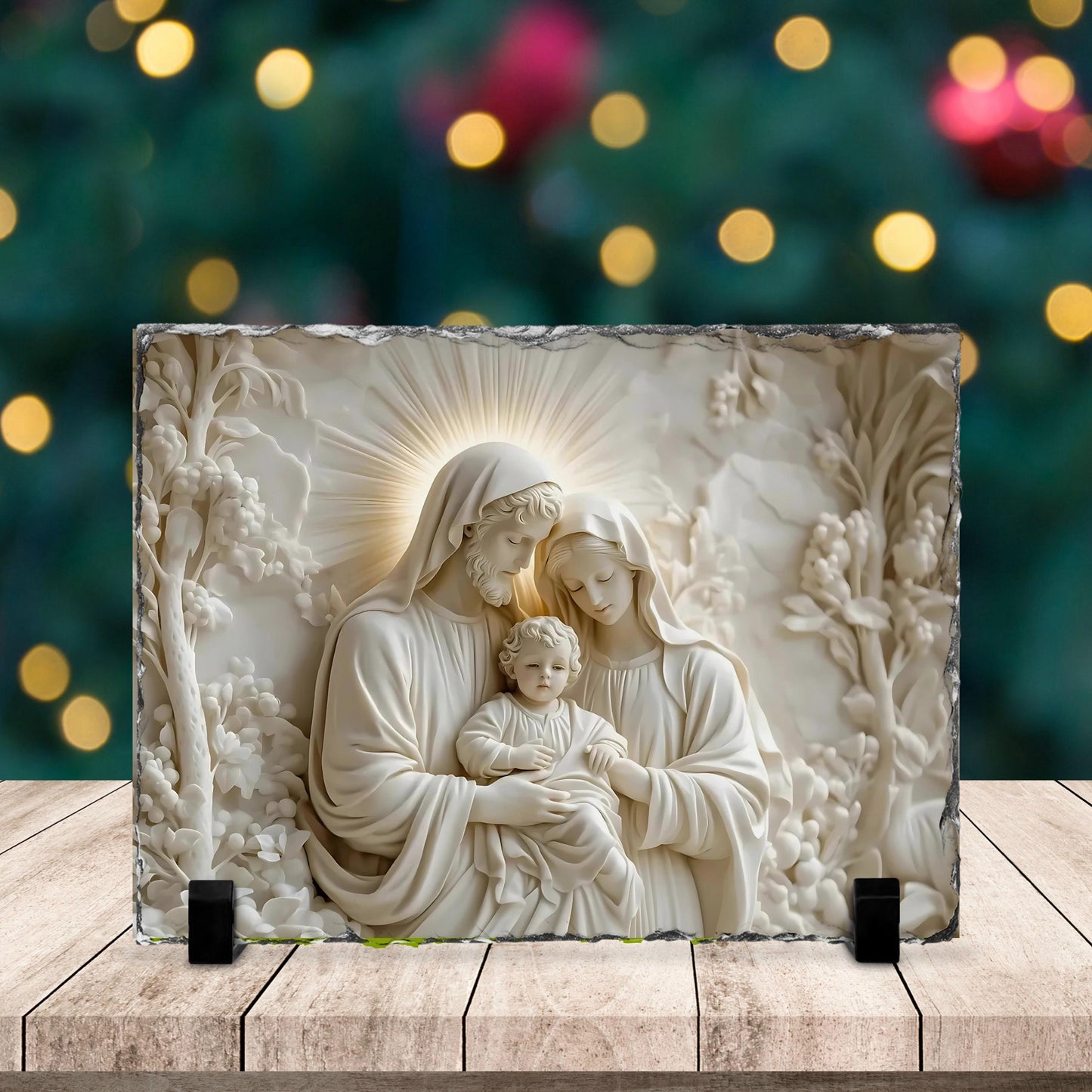 3D Slate Plaque of Joseph Jesus  Mary - Fractured Edges Decorative Religious Art