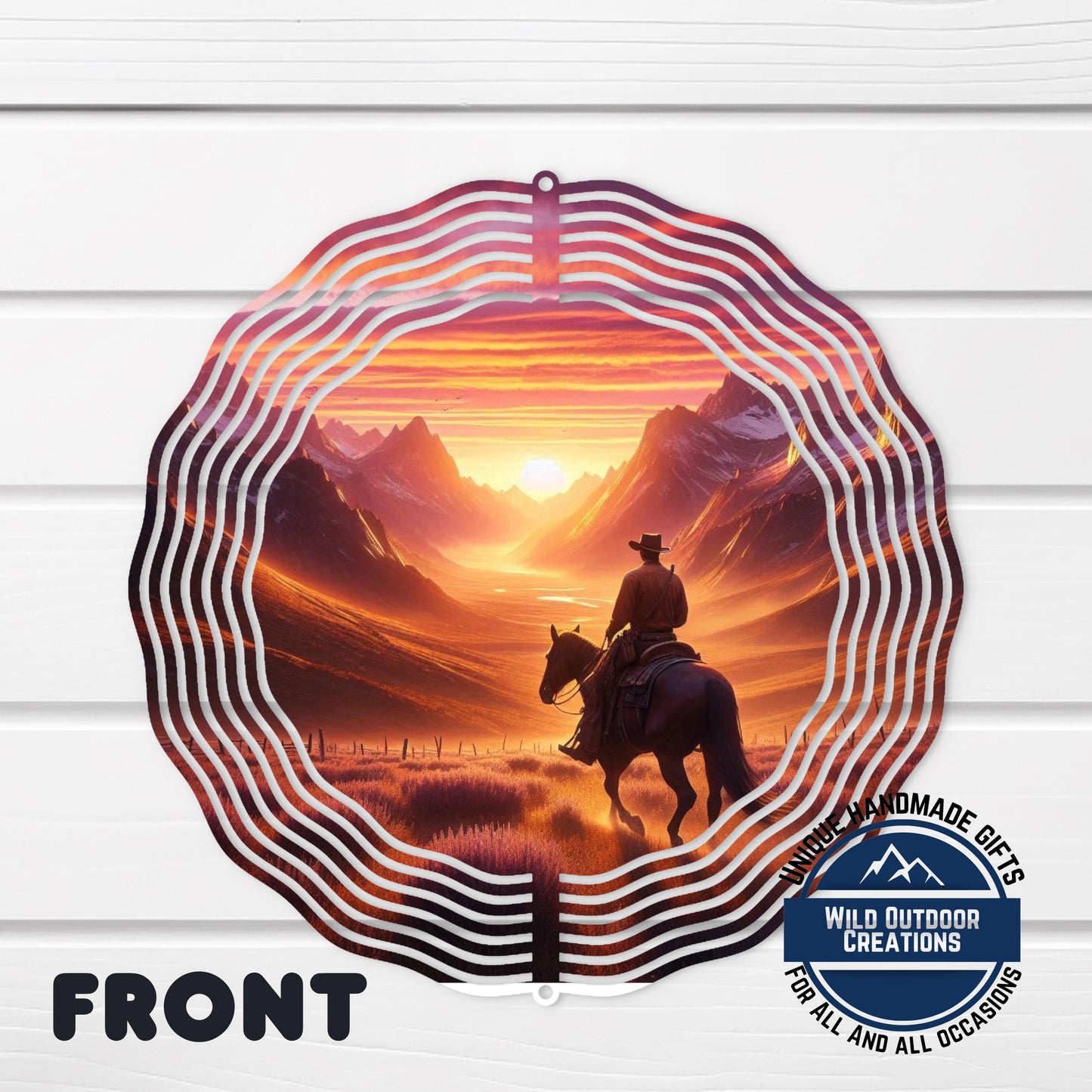 Cowboy Wind Spinner – Horse Sunset Scene | Outdoor Ranch Decor, 10 Inch