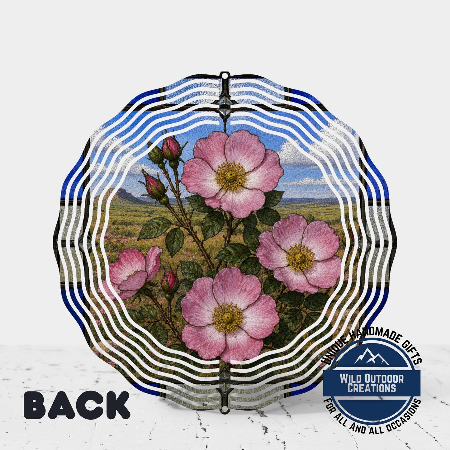 Oklahoma Rose Wind Spinner State Flower Stained Glass Style Garden Aluminum Outdoor Decor