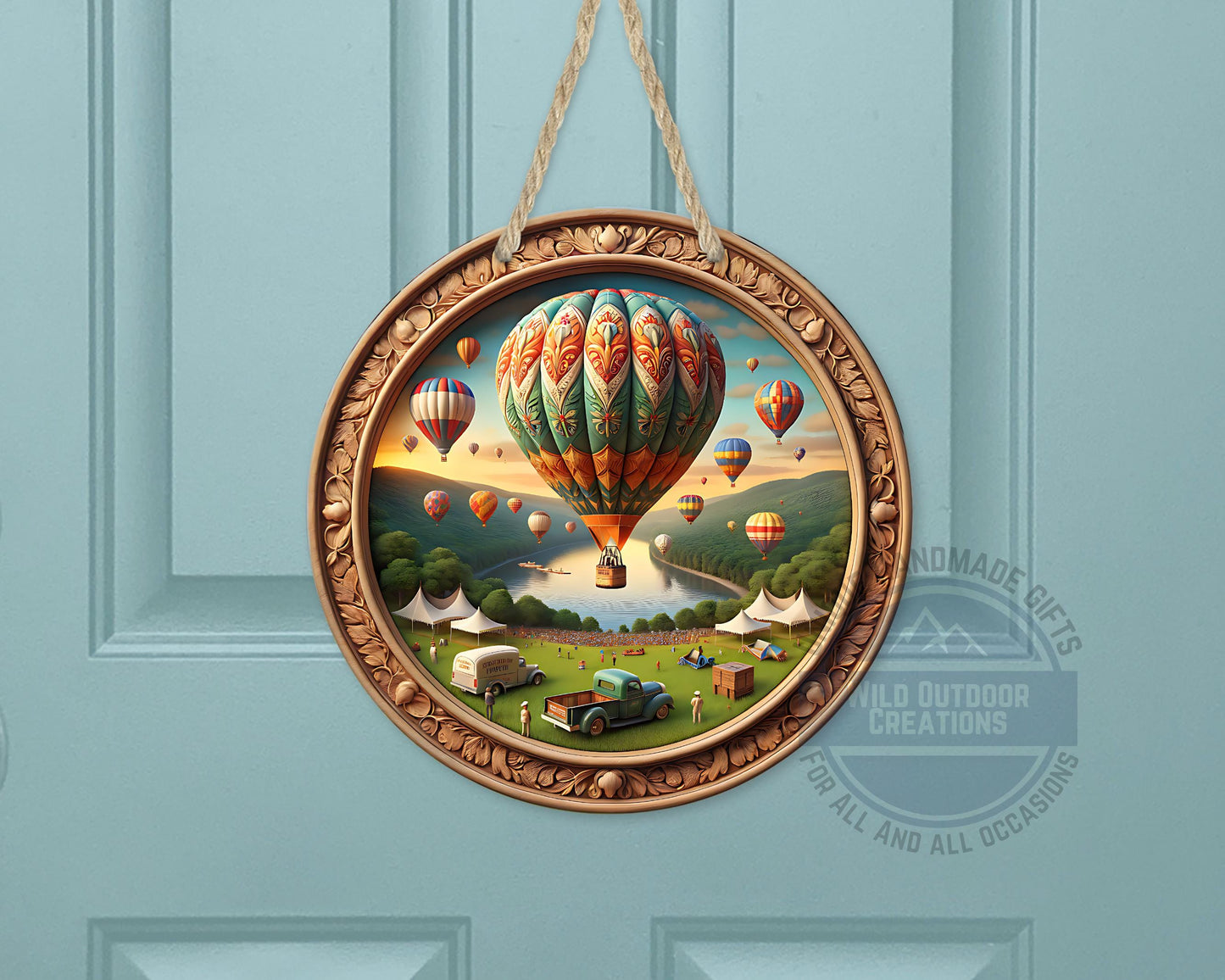 Aluminum Door Hanger – County Fair Hot Air Balloon Outdoor Door Sign, 10 Inch