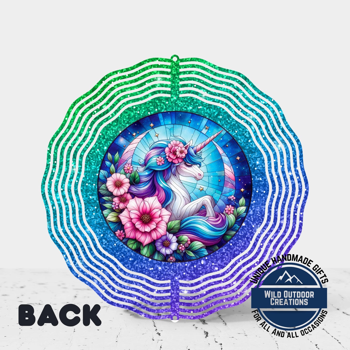 Unicorn Wind Spinner - Double Sided Glitter Ombre 10 Inch Outdoor Decor