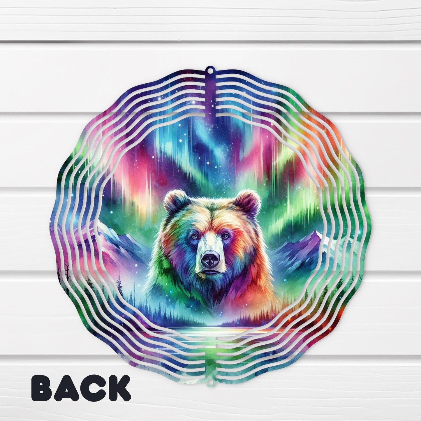 Bear Northern Lights Wind Spinner - 10x10 Double-Sided UV-Coated Outdoor Décor