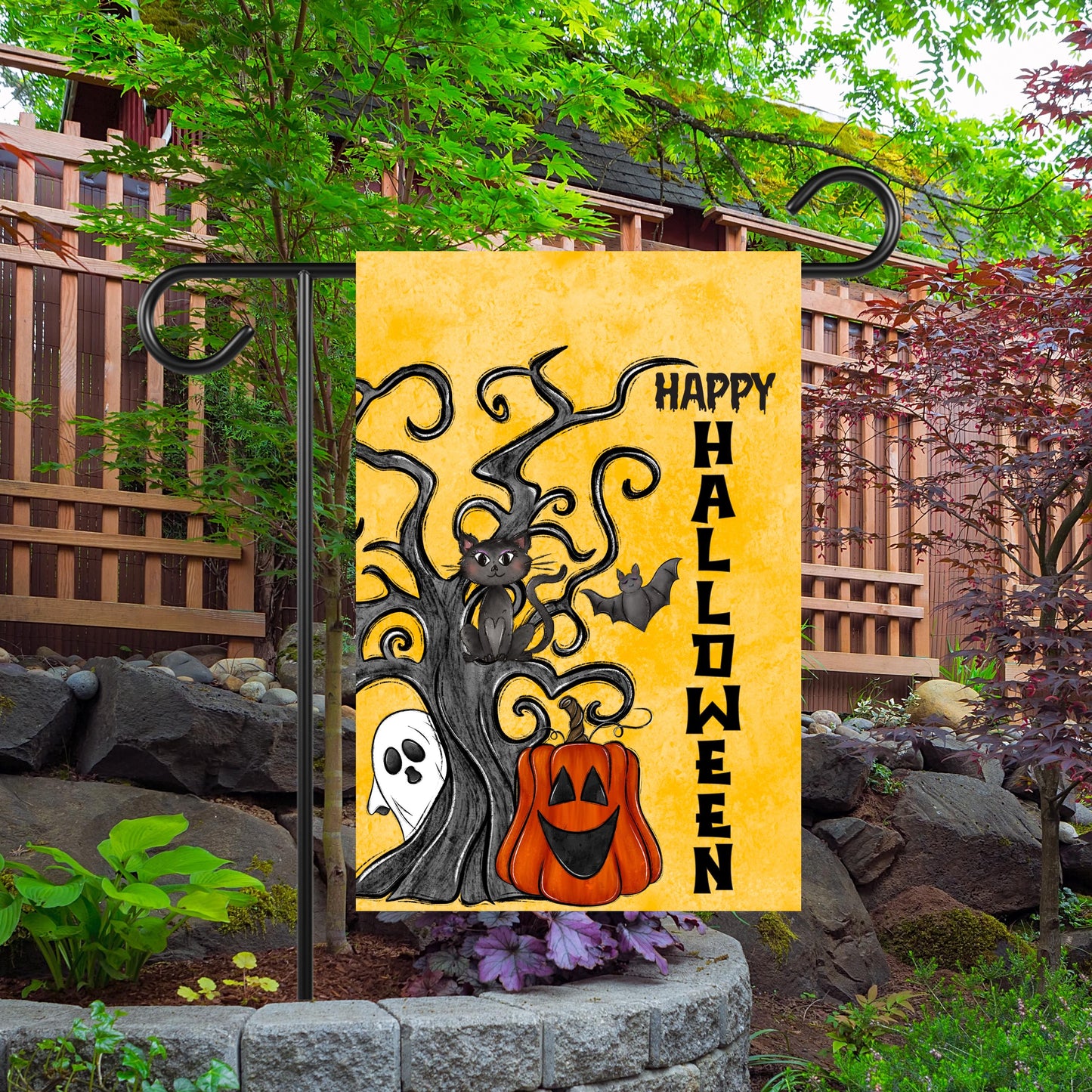 Double-Sided Halloween Garden Flag 12x18 with Spooky Tree  Ghost Design