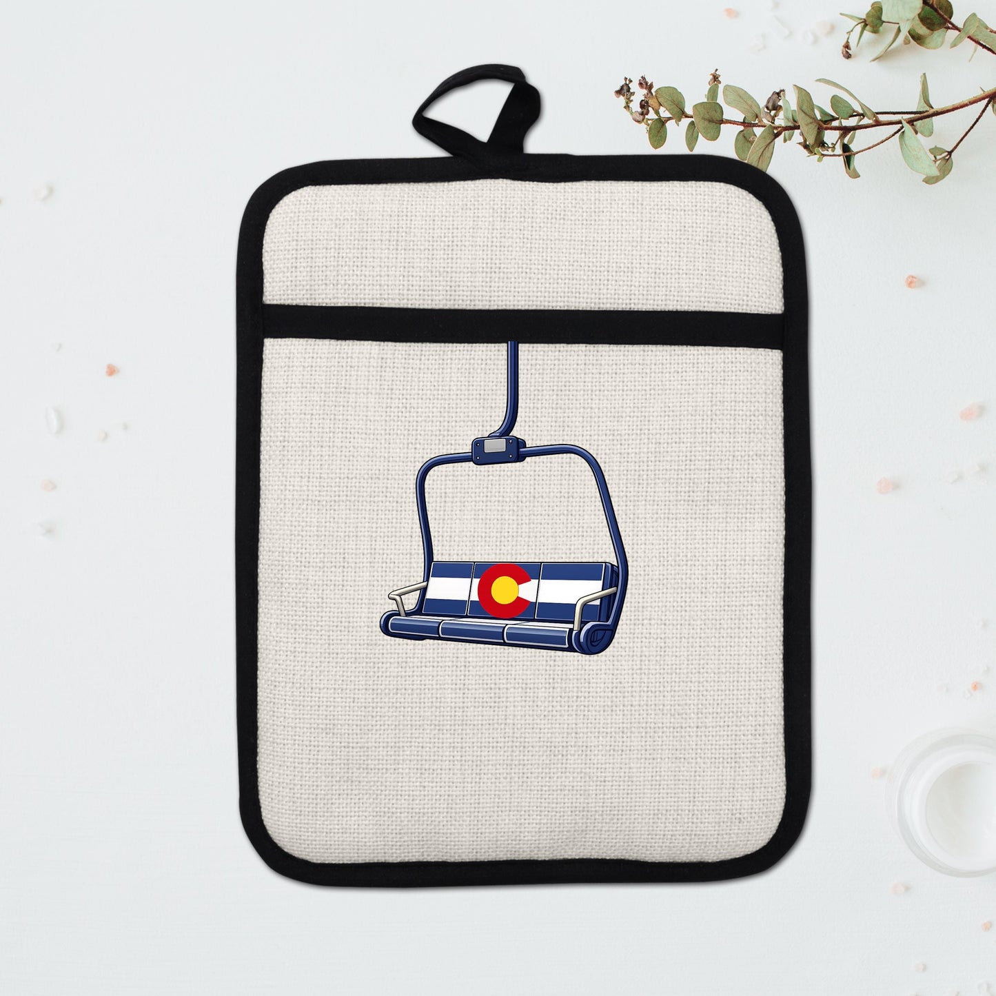 Colorado Flag Pot Holder – Ski Lift Pot Holder with Heat Resistant Mitt & Non Slip Trivet