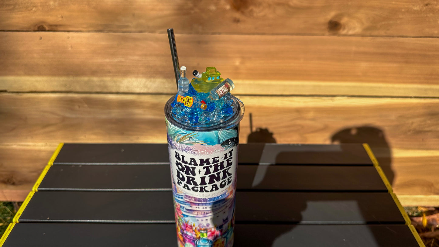 Blame it on the drink package 3d Tumbler, Cruise Tumbler with Straw, Girls Trip Cup, Gift for her, Bachelorette Party Favor, Cup Topper