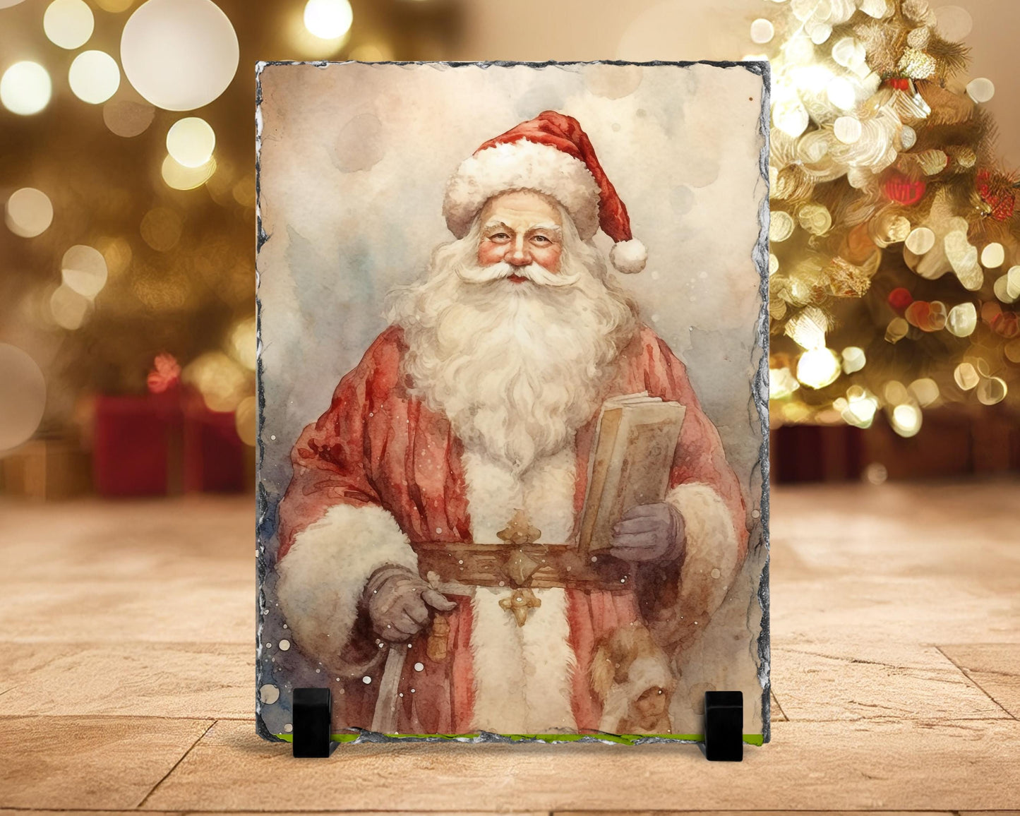 Watercolor Santa Slate - Rustic Christmas Decor  Unique Holiday Gift