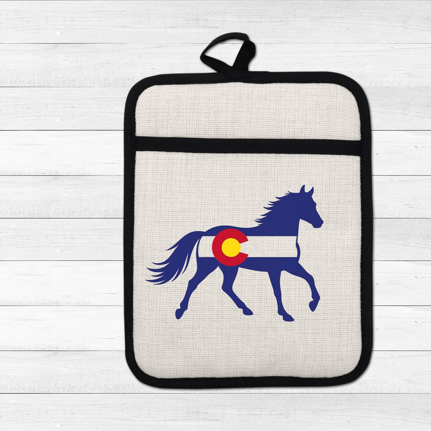 Horse Oven Mitt - Colorado Pot Holder With Silicone Back & Linen Front, Heat Resistant