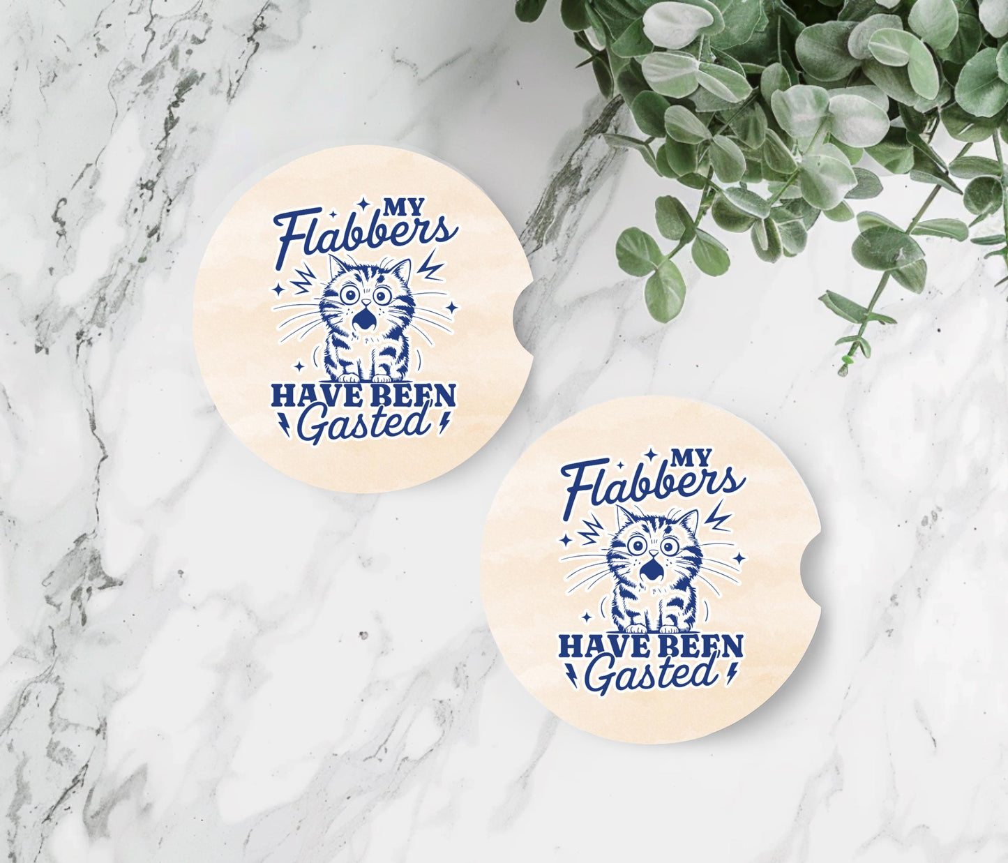 Funny Cat Sandstone Car Coaster - My Flabbers Gasted - Available Individually or as a Set