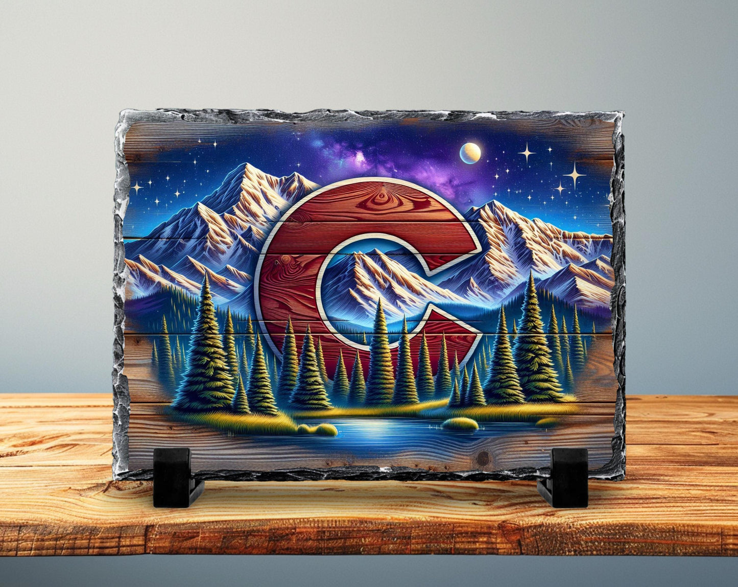 Colorado Slate Sign - Rustic Holiday Decor | Handcrafted Natural Slate Stone - gift presentation view