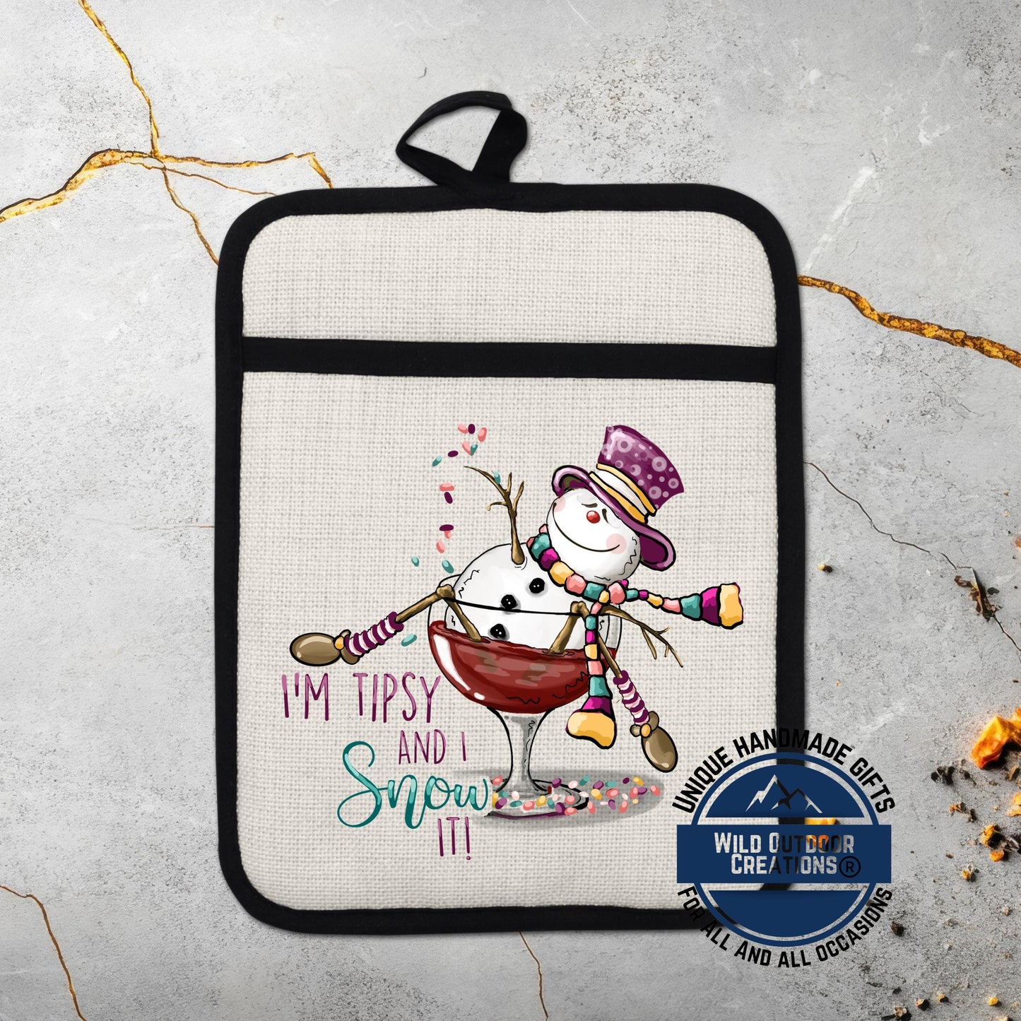 Snowman Wine Pot Holder Linen Hot Pad Tipsy Funny Christmas Kitchen Gift Decor