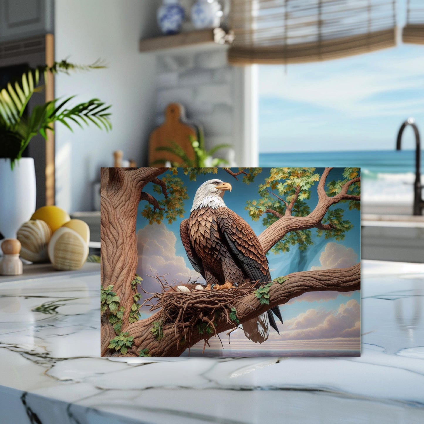 Bald Eagle Tempered Glass Cutting Board, Nature Inspired Glass Cutting Board