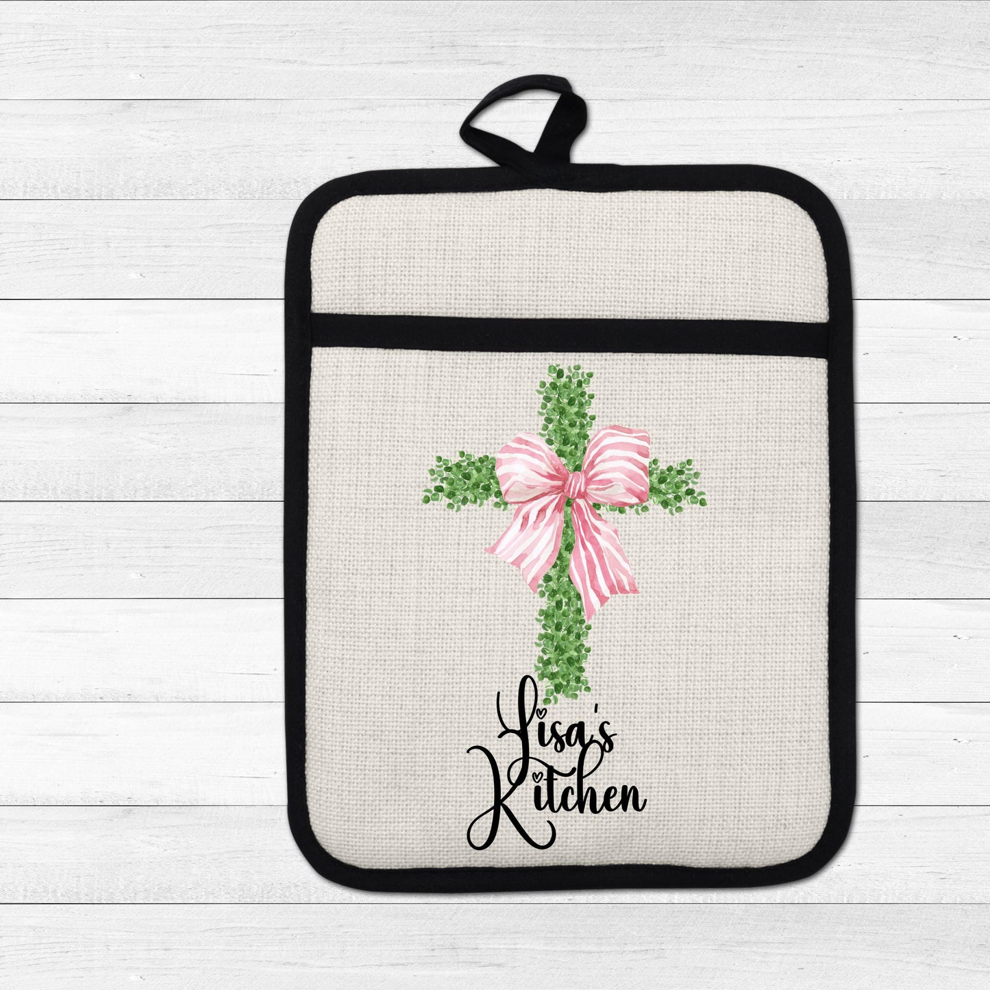 Personalized Cross Pot Holder – Pink Floral Cross, Custom Name Kitchen Gift - additional product photo 10