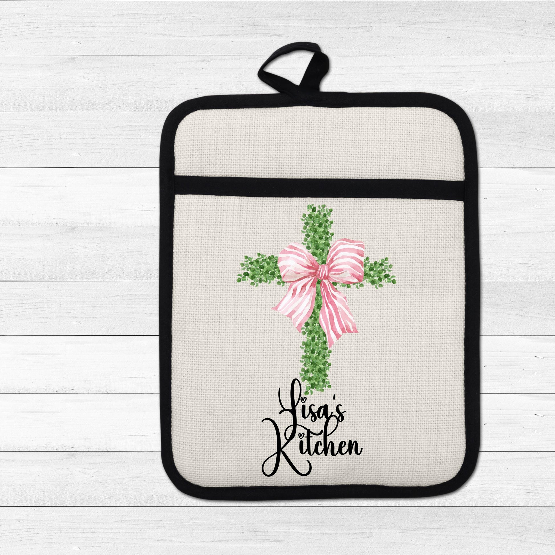 Personalized Cross Pot Holder – Pink Floral Cross, Custom Name Kitchen Gift - additional product photo 10